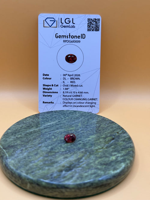 Natural Colour-Change Garnet, 1.98 ct Oval Mixed Cut, Sri Lanka
